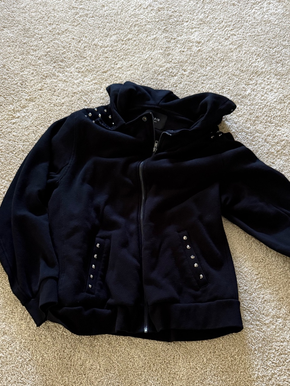 Black Stud-Trim Hooded Jacket - Hooded Sweatshirt - Women.